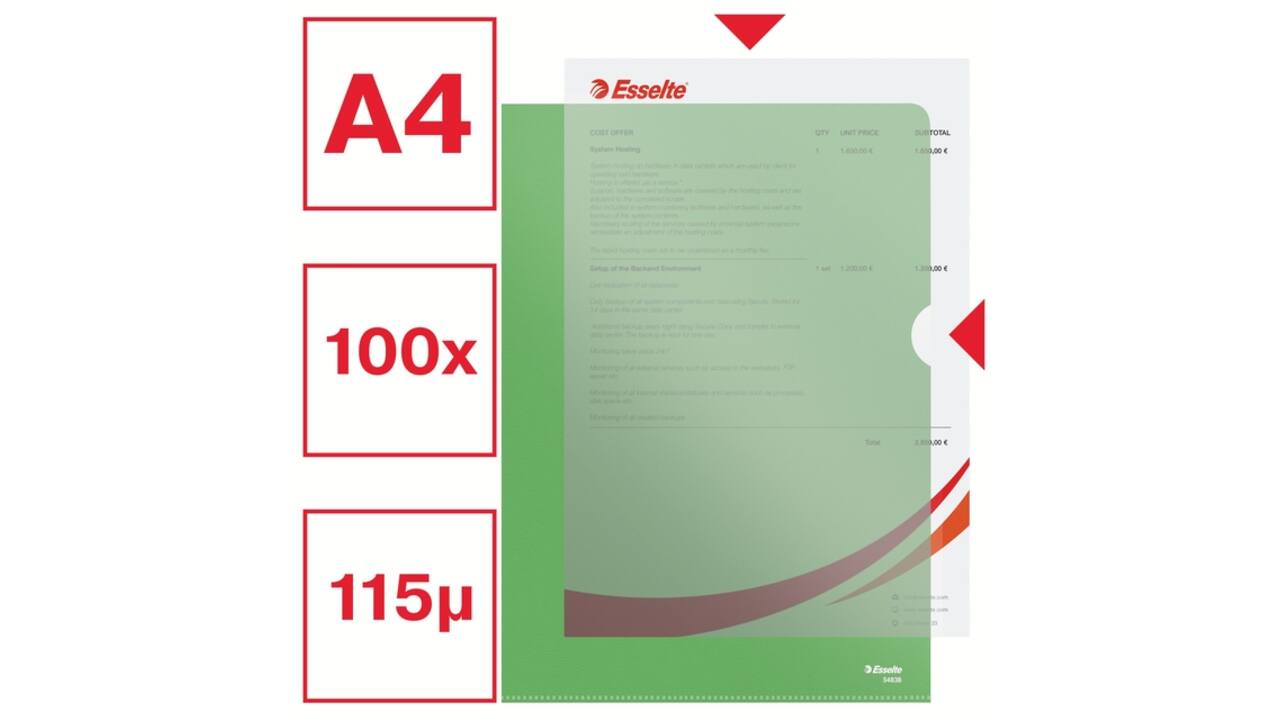 Insteekmap L-model Esselte standaard A4 0.11mm PP groen 100 stuks