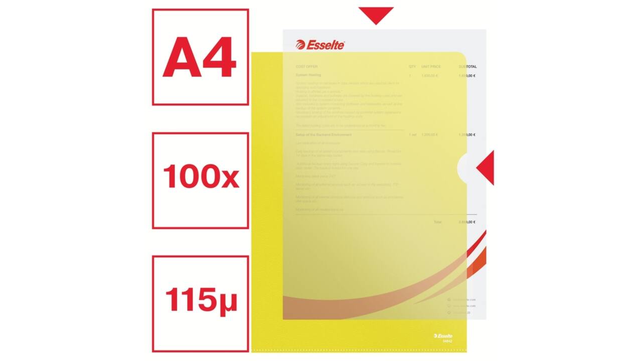 Insteekmap L-model Esselte standaard A4 0.11mm PP geel 100 stuks