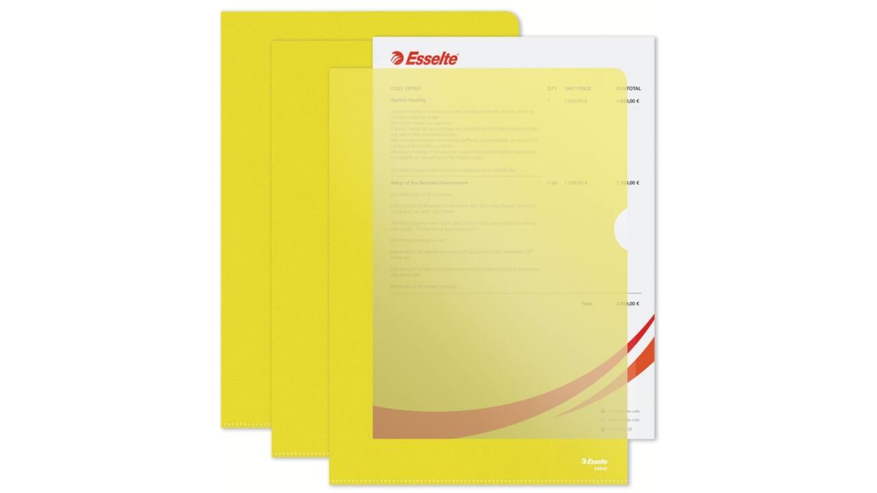 Insteekmap L-model Esselte standaard A4 0.11mm PP geel 100 stuks