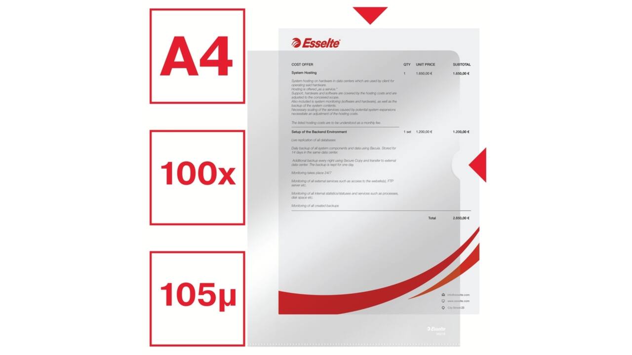 Insteekmap L-model Esselte standaard copy safe 0.11mm PP A4 glashelder 100 stuks