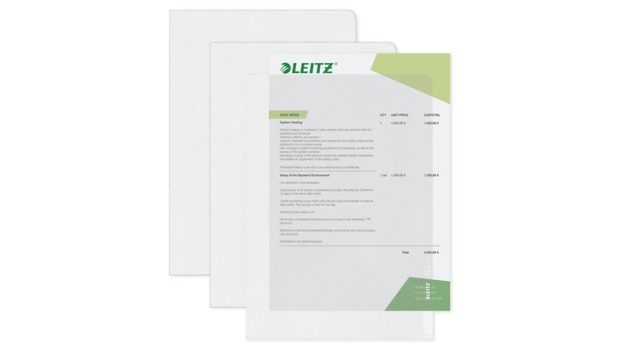 Insteekmap L-model Leitz Premium 0.13mm PP A4 transparant 100 stuks