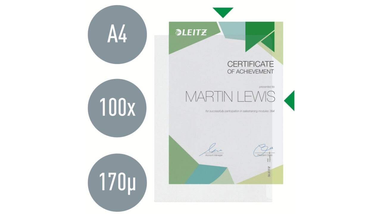 Insteekmap L-model Leitz Premium copy safe 0.17mm PP A4 transparant 100 stuks
