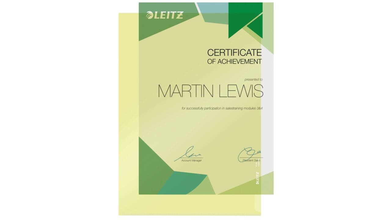 Insteekmap L-model Leitz Premium copy safe 0.15mm PVC A4 geel 100 stuks