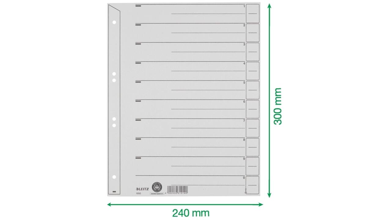 Scheidingsbladen Leitz A4 karton 200gr 6-gaats grijs