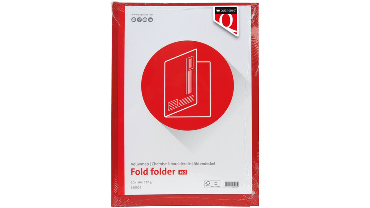 Vouwmap Quantore A4 ongelijke zijde 250gr rood
