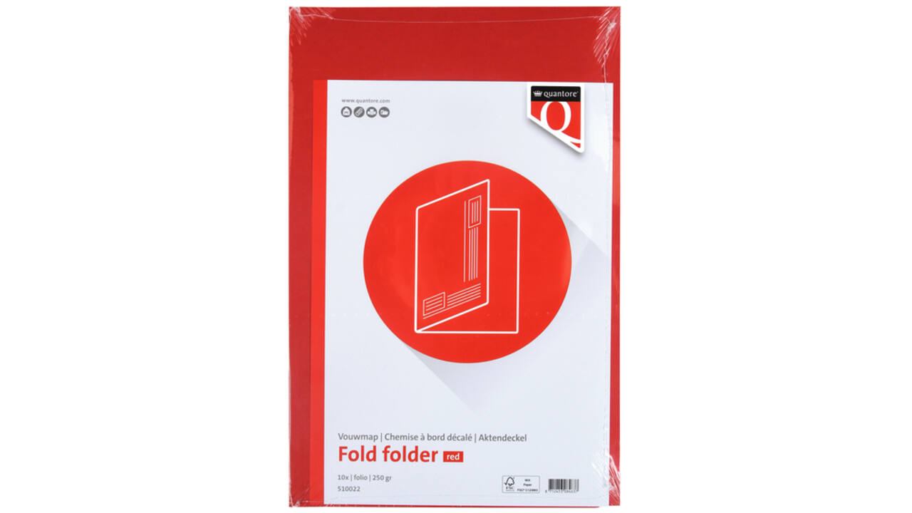 Vouwmap Quantore Folio ongelijke zijde 250gr rood