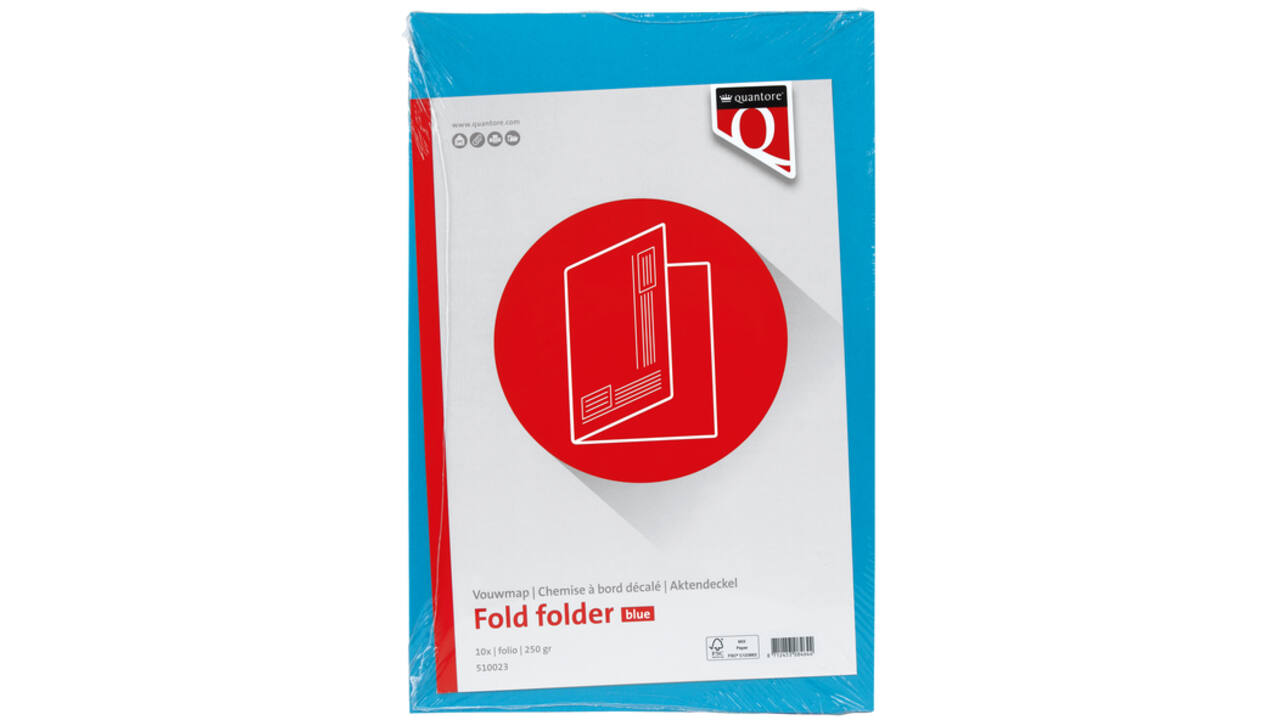 Vouwmap Quantore Folio ongelijke zijde 250gr blauw