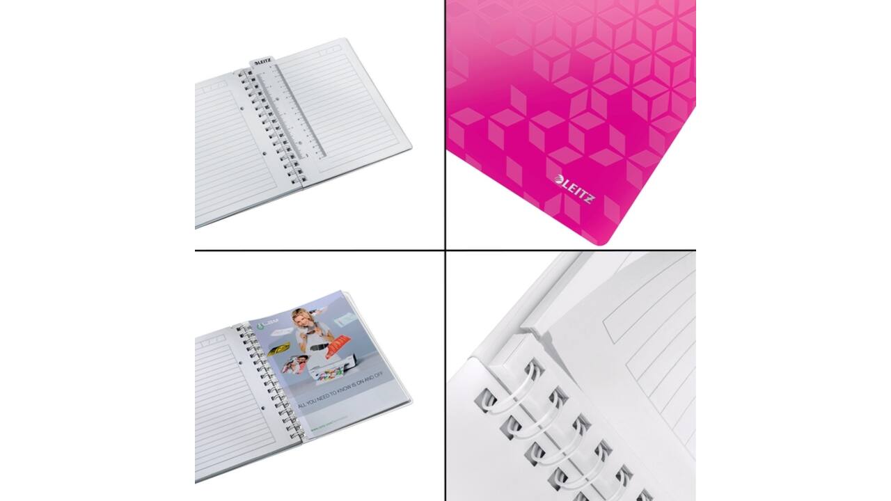 Notitieboek Leitz WOW A5 spiraal PP lijn roze