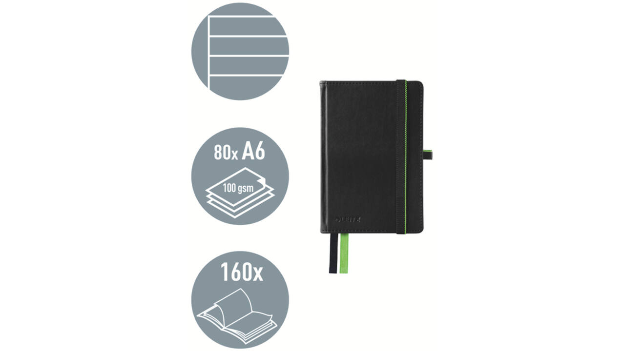 Notitieboek Leitz Complete A6 lijn 160 pagina's 100gr zwart
