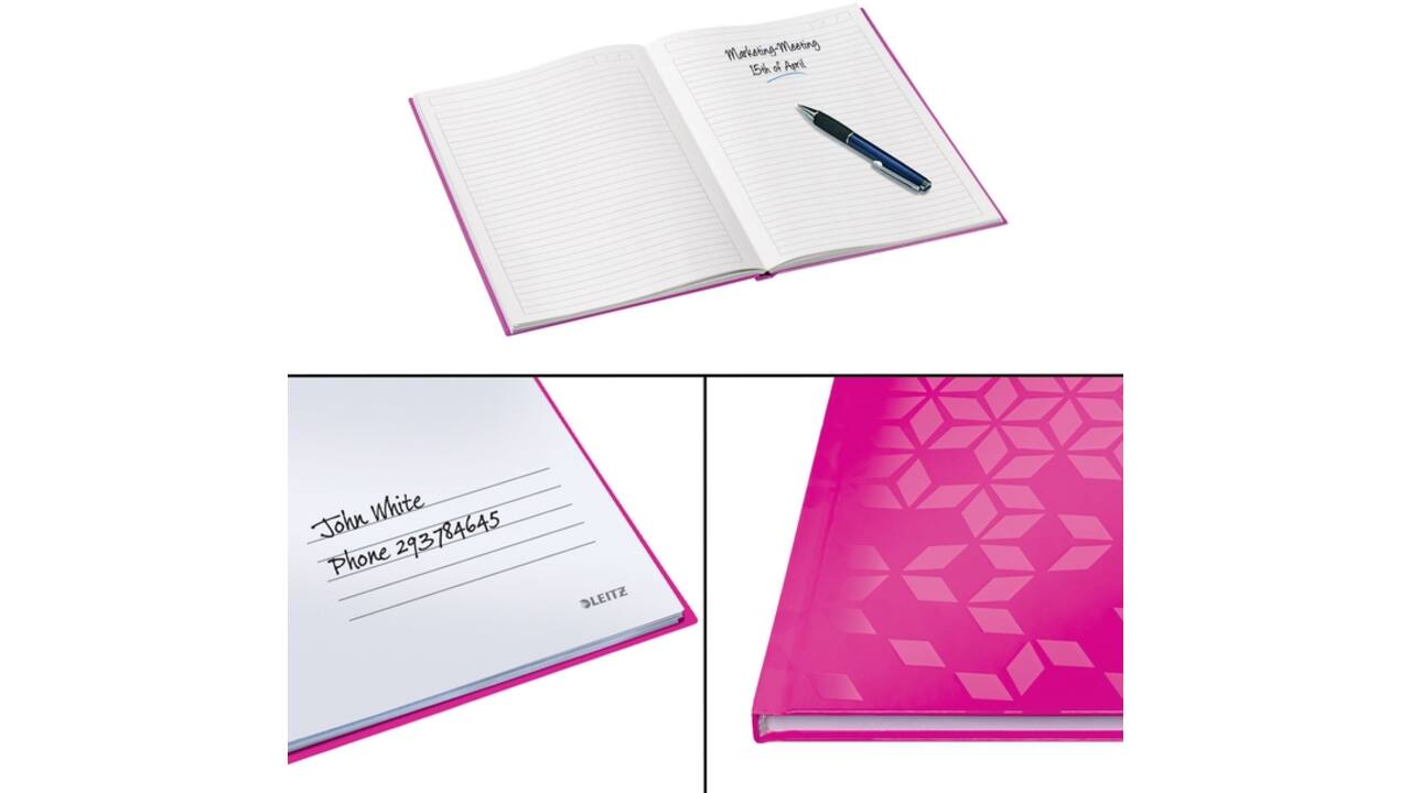 Notitieboek Leitz WOW A4 160blz 90gr lijn roze