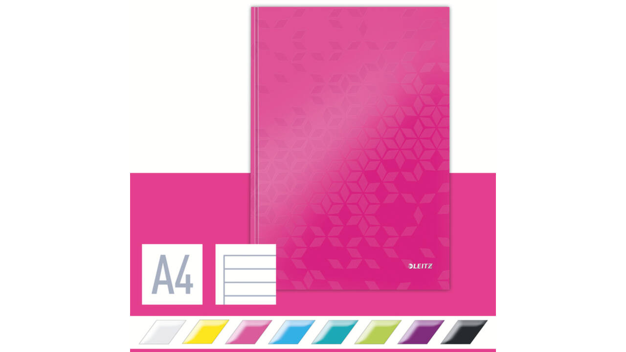 Notitieboek Leitz WOW A4 160blz 90gr lijn roze