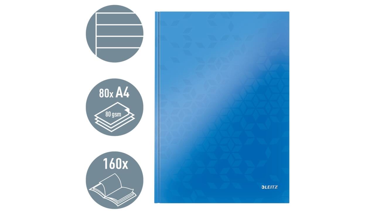 Notitieboek Leitz WOW A4 160blz 90gr lijn blauw