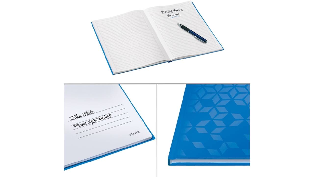 Notitieboek Leitz WOW A4 160blz 90gr lijn blauw