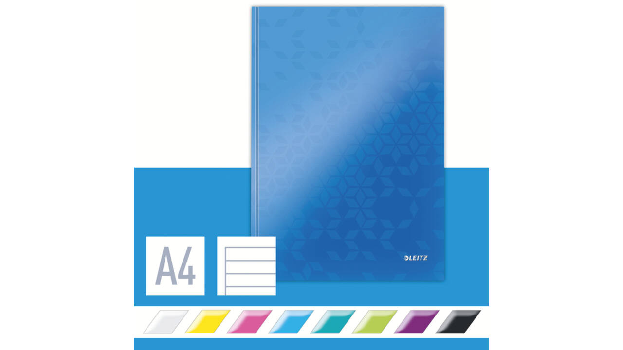 Notitieboek Leitz WOW A4 160blz 90gr lijn blauw