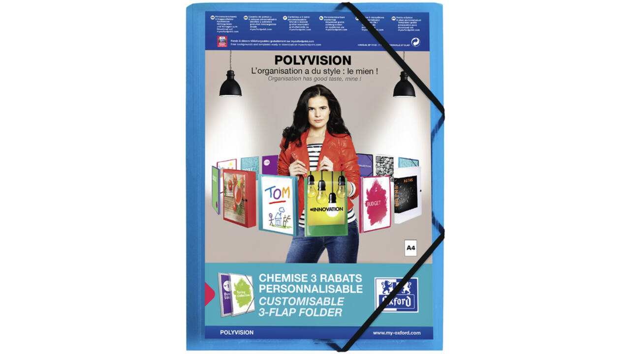 Elastomap Oxford Polyvision A4 met insteektas 3 kleppen PP blauw