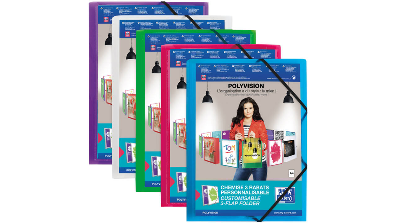 Elastomap Oxford Polyvision A4 met insteektas 3 kleppen PP blauw