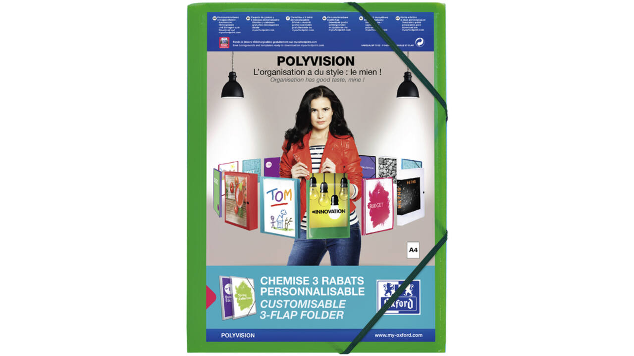 Elastomap Oxford Polyvision A4 met insteektas 3 kleppen PP groen