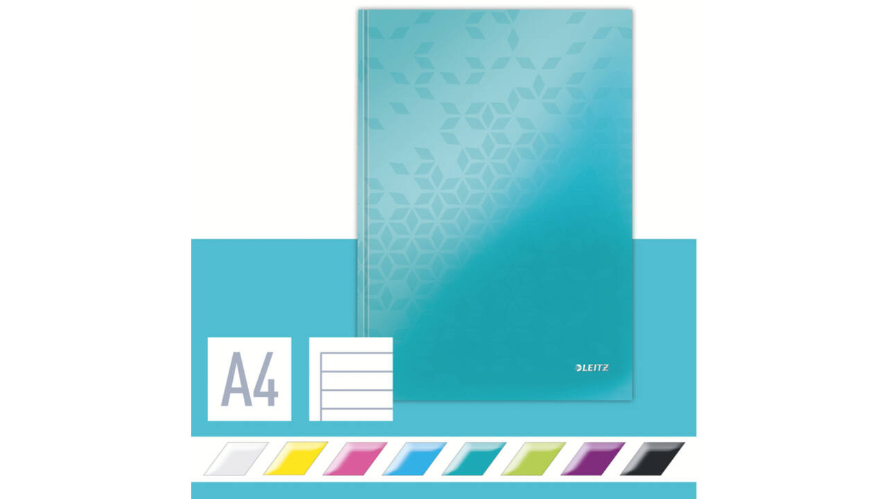 Notitieboek Leitz WOW A4 160blz 90gr lijn ijsblauw