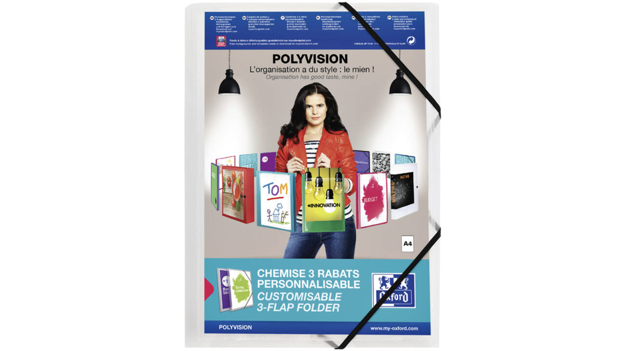 Elastomap Oxford Polyvision A4 met insteektas 3 kleppen PP transparant