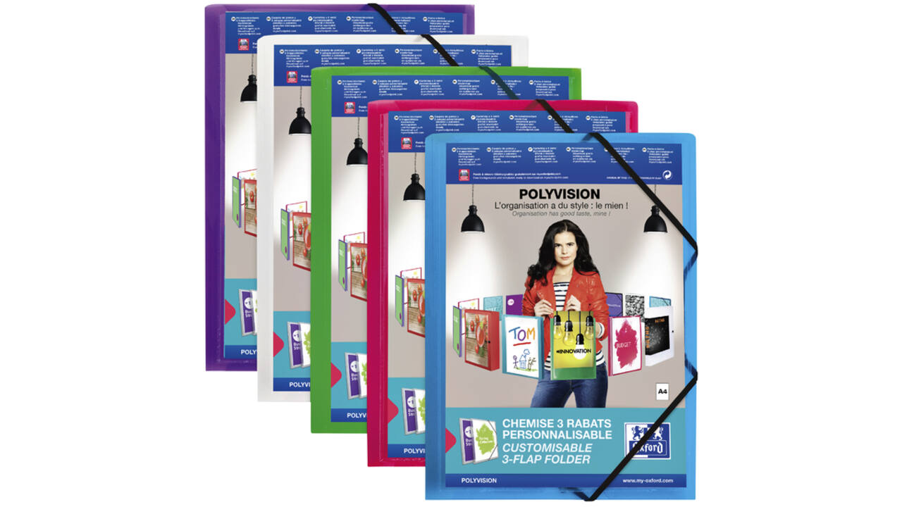 Elastomap Oxford Polyvision A4 met insteektas 3 kleppen PP transparant