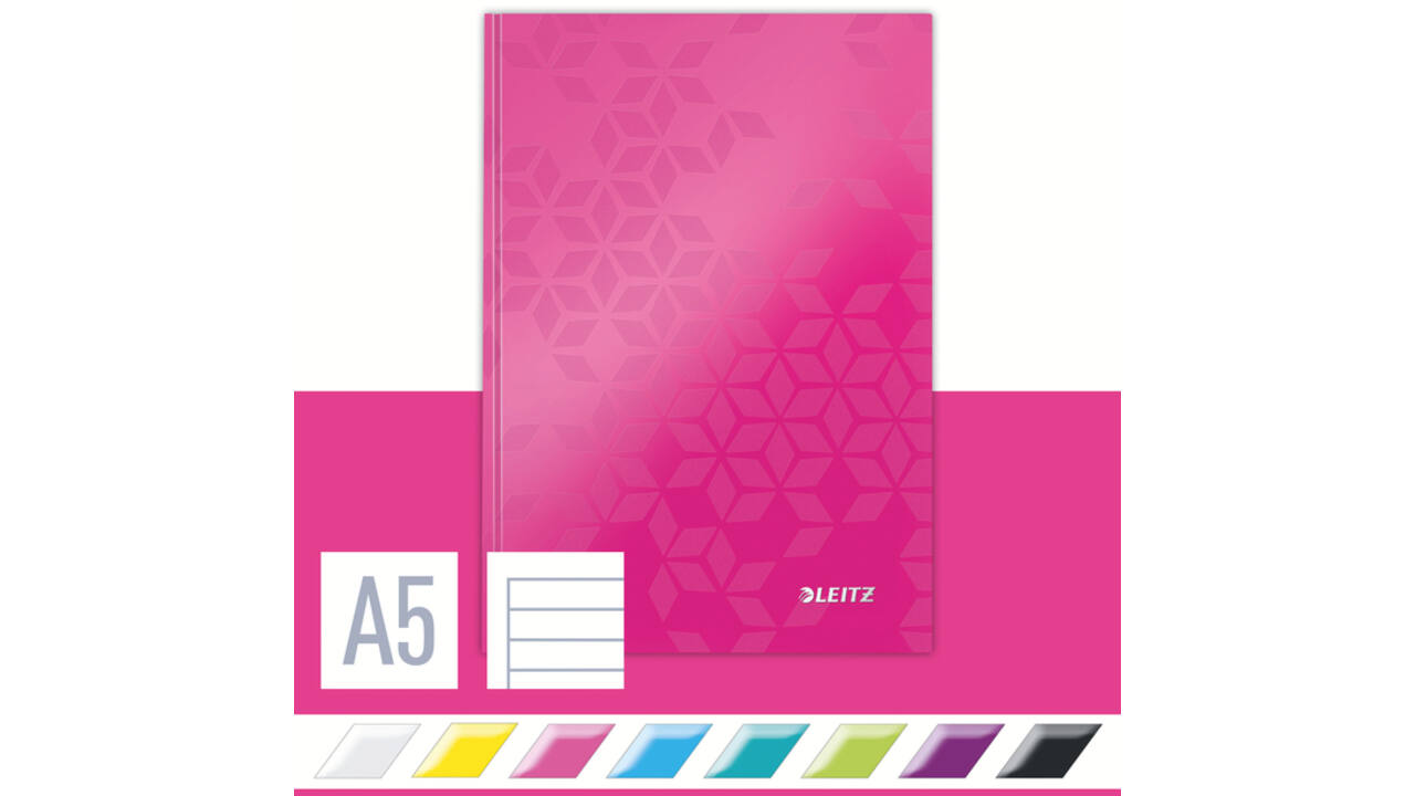 Notitieboek Leitz WOW A5 160blz 90gr lijn roze
