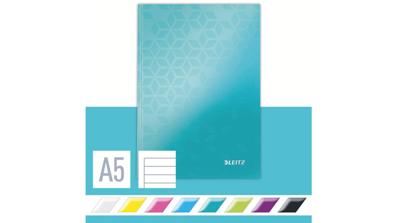 Notitieboek Leitz WOW A5 160blz 90gr lijn ijsblauw