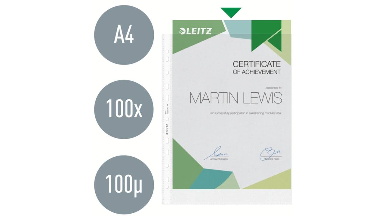 Showtas Leitz Premium 0.10mm PP A4 transparant 100 stuks