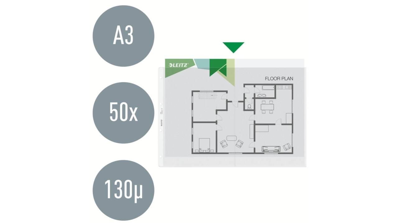 Showtas Leitz Premium copy safe 0.13mm PP A3 landscape transparant 50 stuks