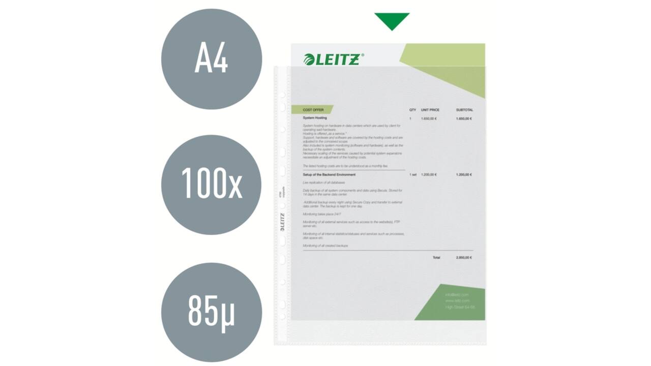 Showtas Leitz Premium standaard 11-gaats copy safe 0.085mm PP A4 transparant 100 stuks
