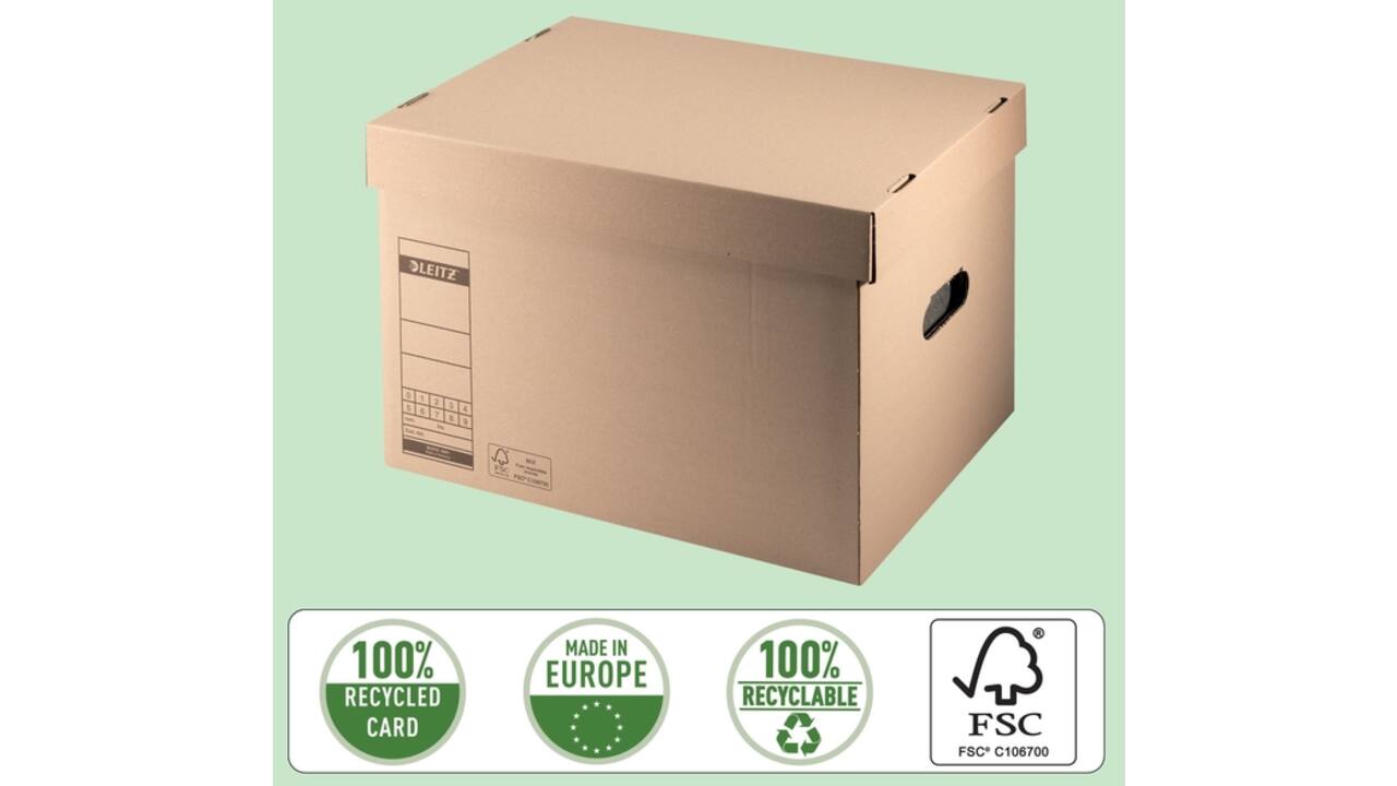 Archief- en transportdoos met deksel Leitz Premium 335x280x440mm natuurbruin