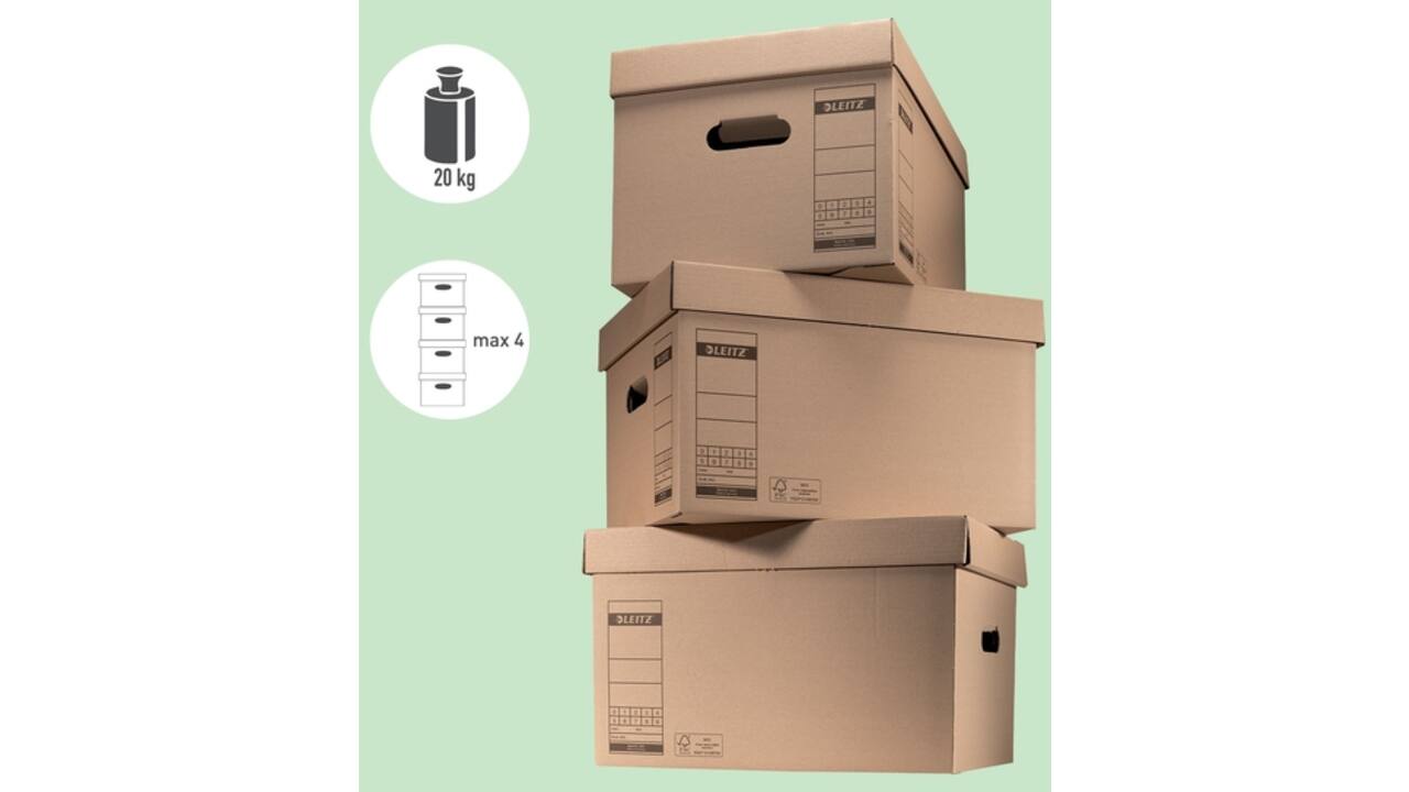 Archief- en transportdoos met deksel Leitz Premium 335x280x440mm natuurbruin