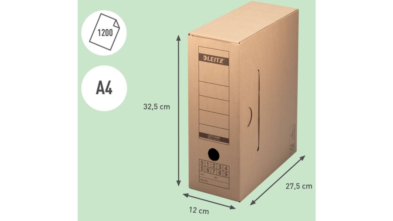 Archiefdoos met deksel Leitz Premium 120x275x325mm natuurbruin