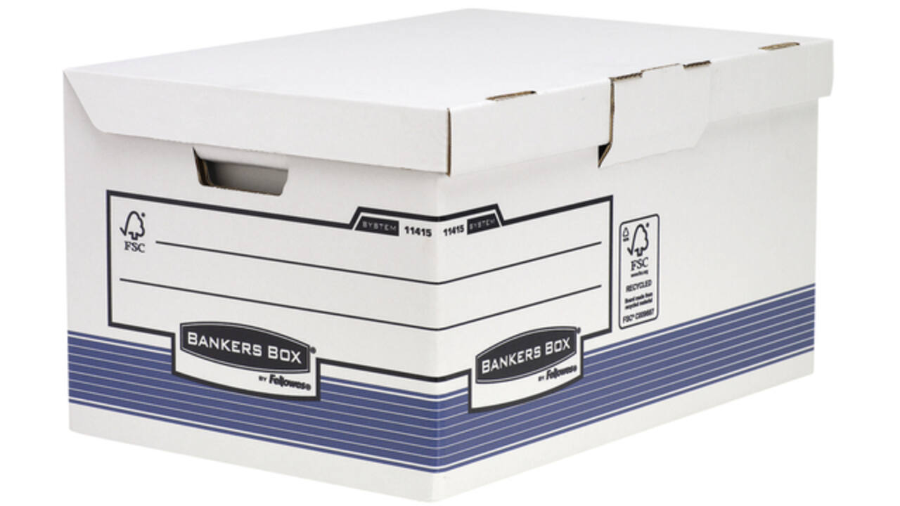 Archiefdoos Bankers Box System fold flip top maxi wit blauw