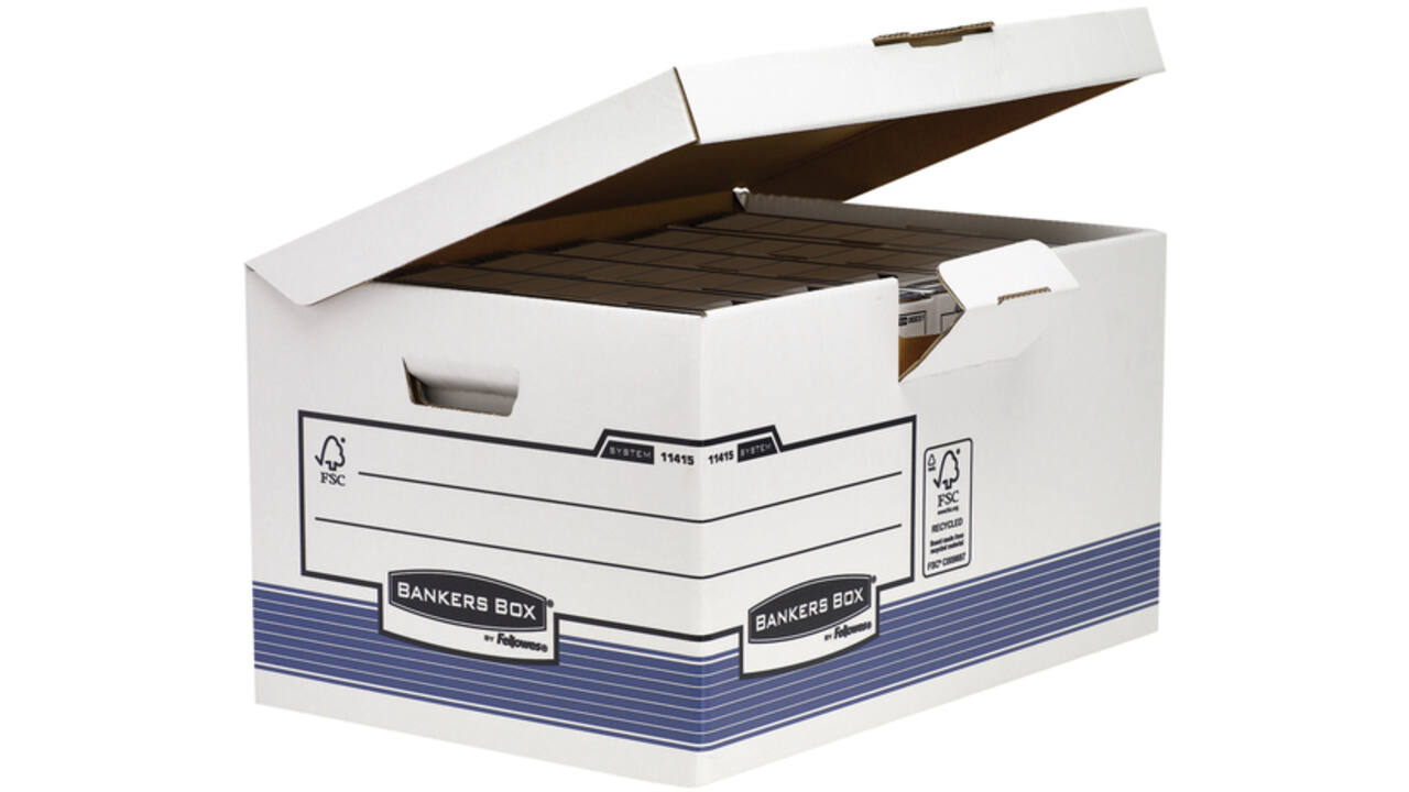 Archiefdoos Bankers Box System fold flip top maxi wit blauw