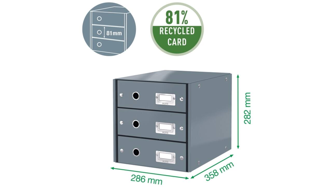 Ladenkast Leitz WOW Click & Store 3 laden wit