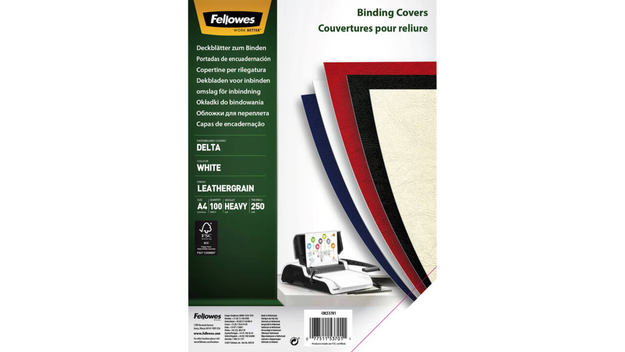 Voorblad Fellowes A4 lederlook wit 100stuks