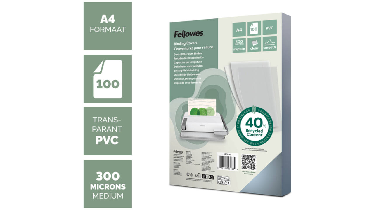 Voorblad Fellowes A4 PVC 300micron 100stuks