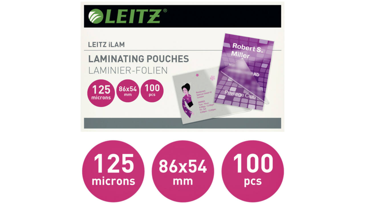 Lamineerhoes Leitz iLAM 54x86mm 2x125micron EVA 100 stuks