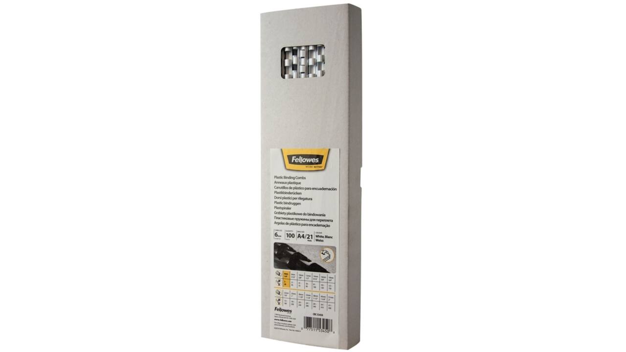 Bindrug Fellowes 6mm 21rings A4 wit 100stuks
