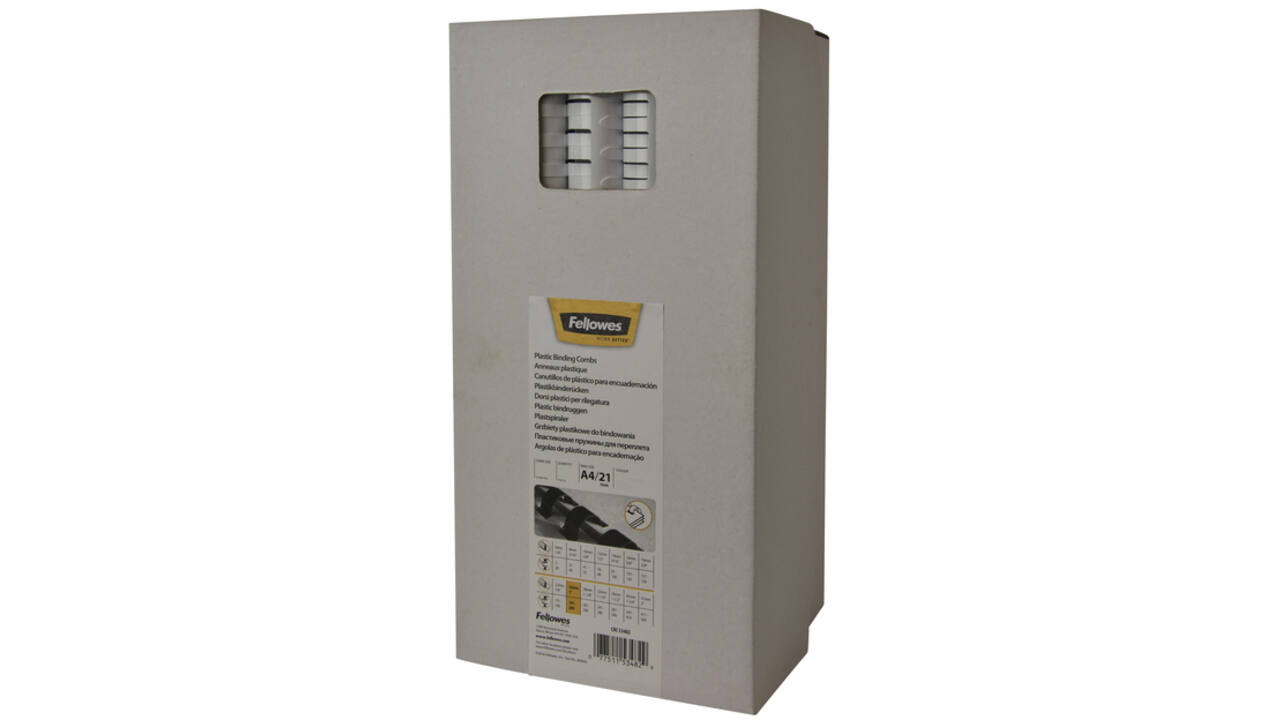 Bindrug Fellowes 19mm 21rings A4 wit 100stuks