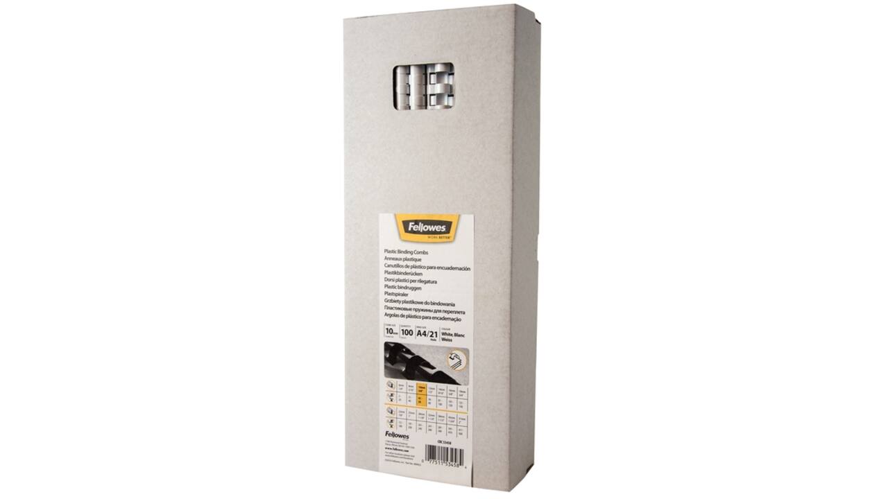 Bindrug Fellowes 10mm 21rings A4 wit 100stuks