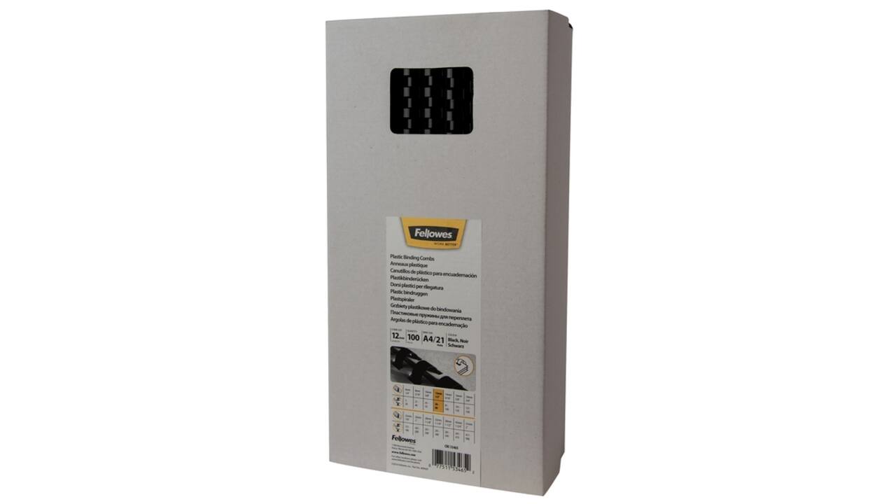 Bindrug Fellowes 12mm 21rings A4 zwart 100stuks