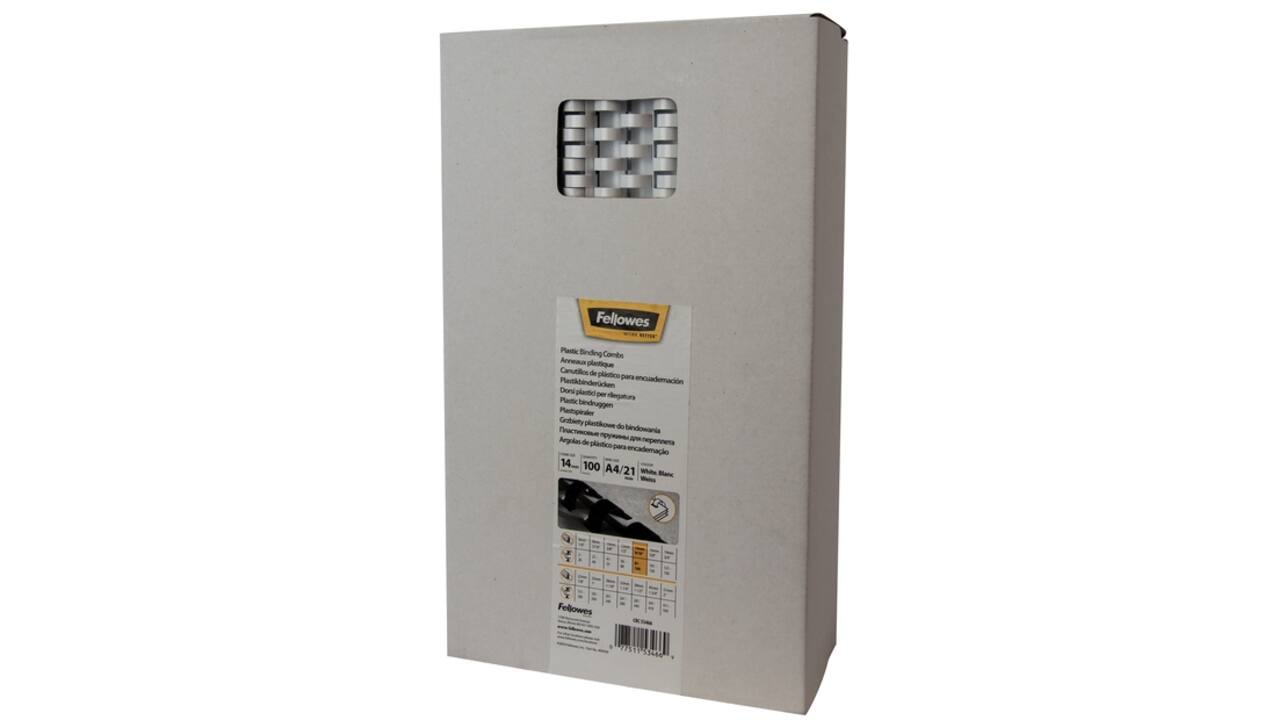 Bindrug Fellowes 14mm 21rings A4 wit 100stuks