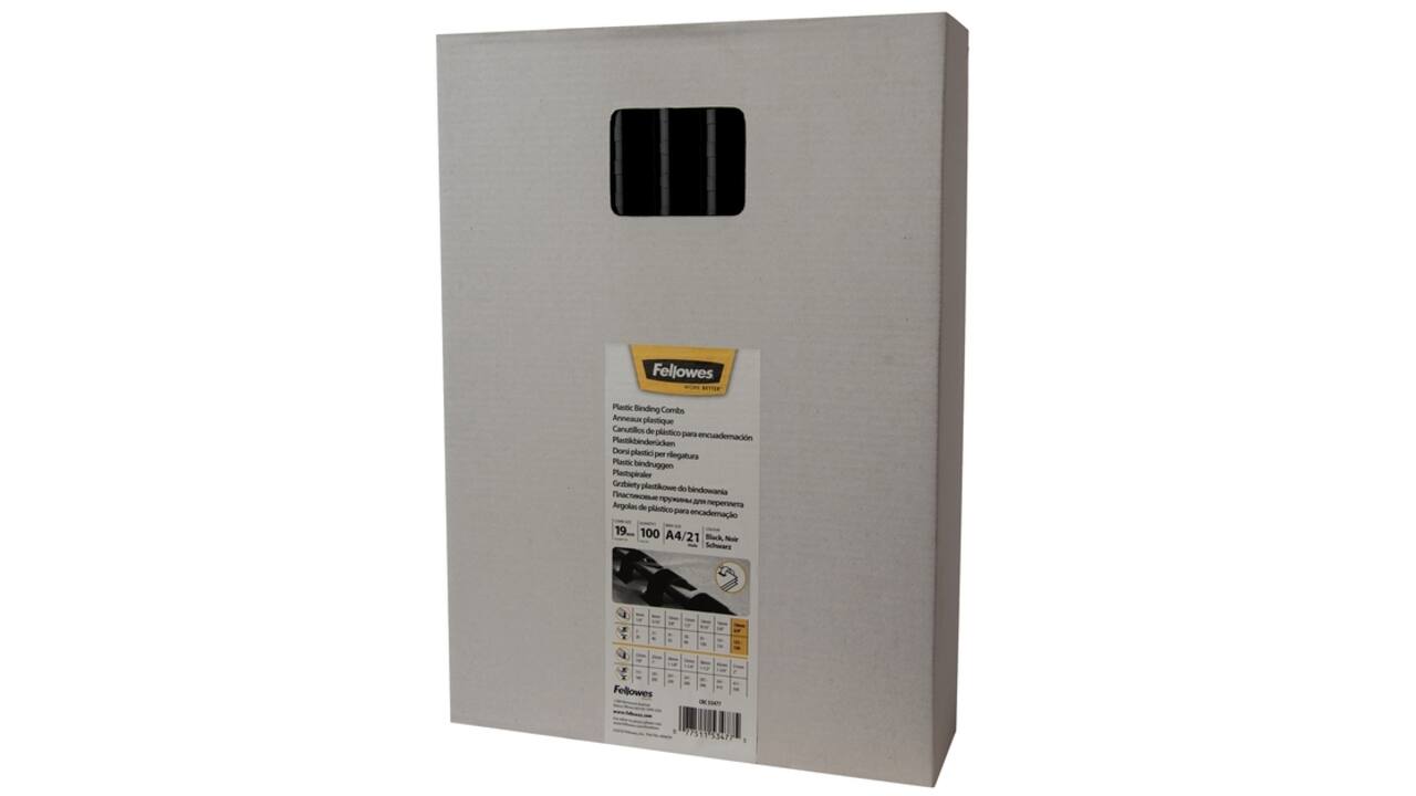 Bindrug Fellowes 19mm 21rings A4 zwart 100stuks