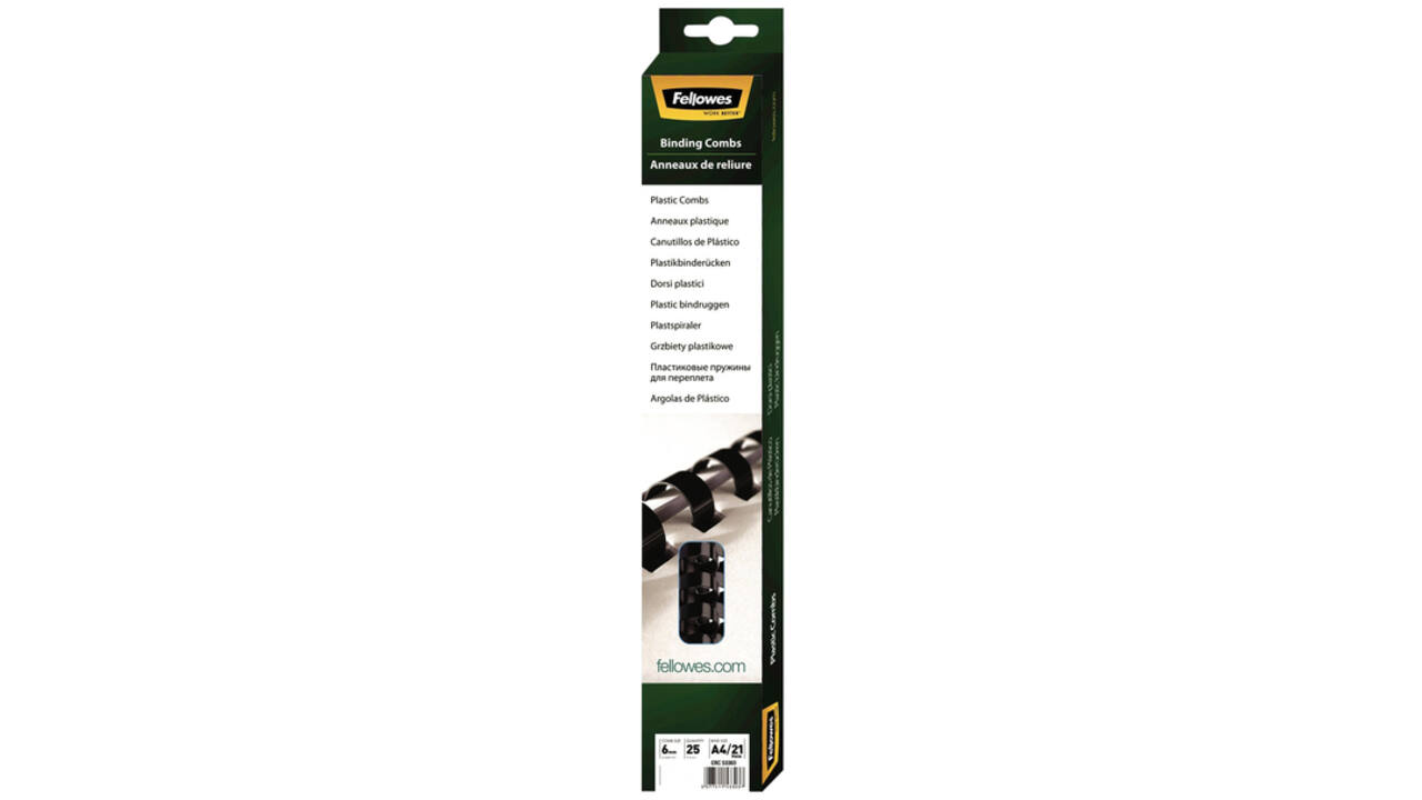 Bindrug Fellowes 6mm 21rings A4 zwart 25stuks
