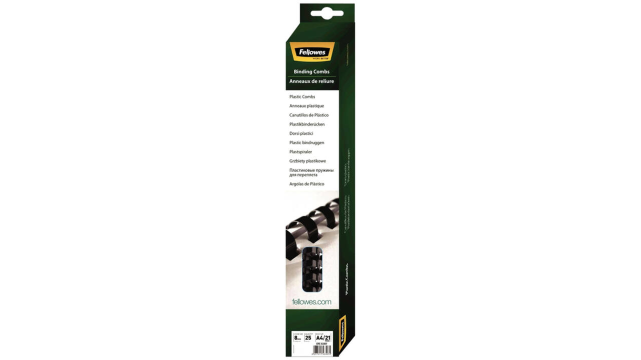 Bindrug Fellowes 8mm 21rings A4 zwart 25stuks
