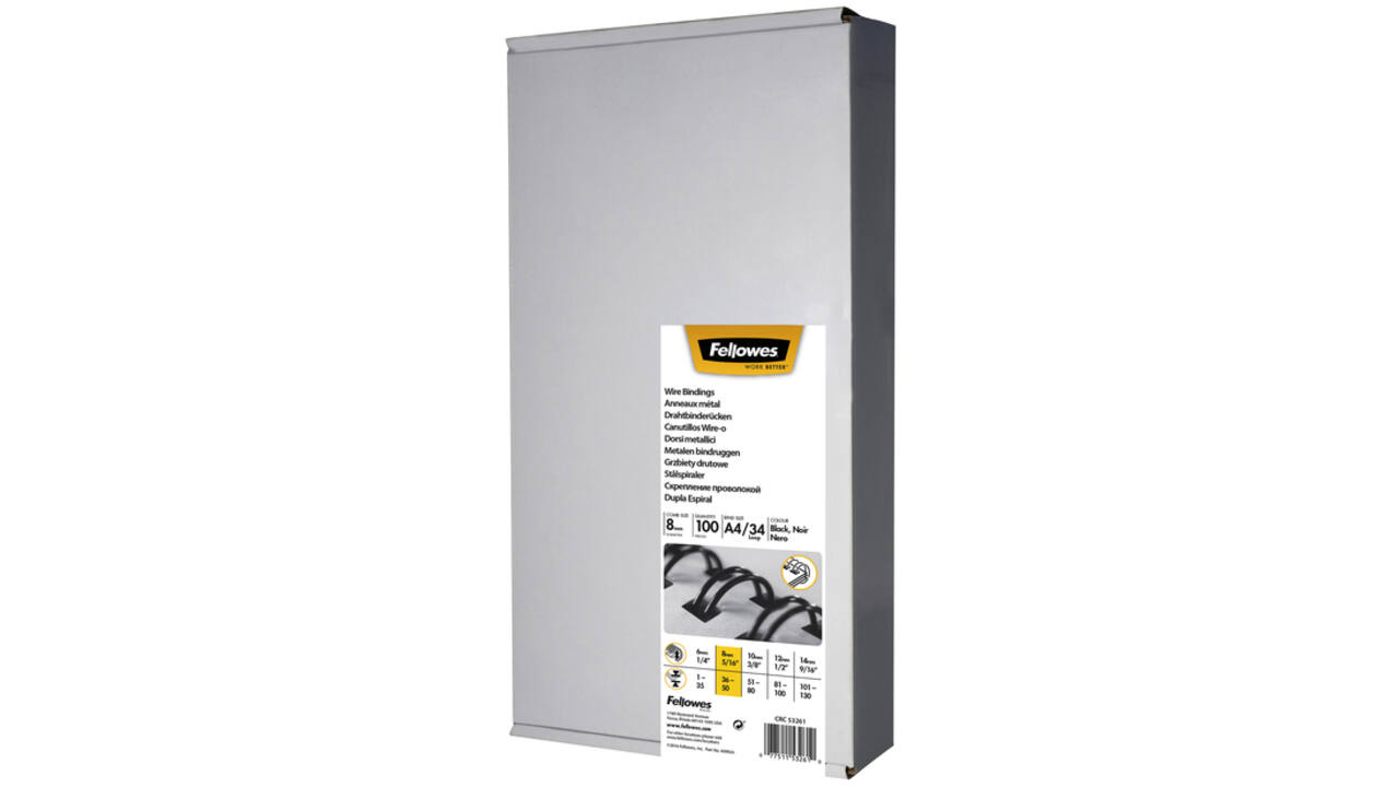 Draadrug Fellowes 8mm 34-rings A4 zwart 100stuks