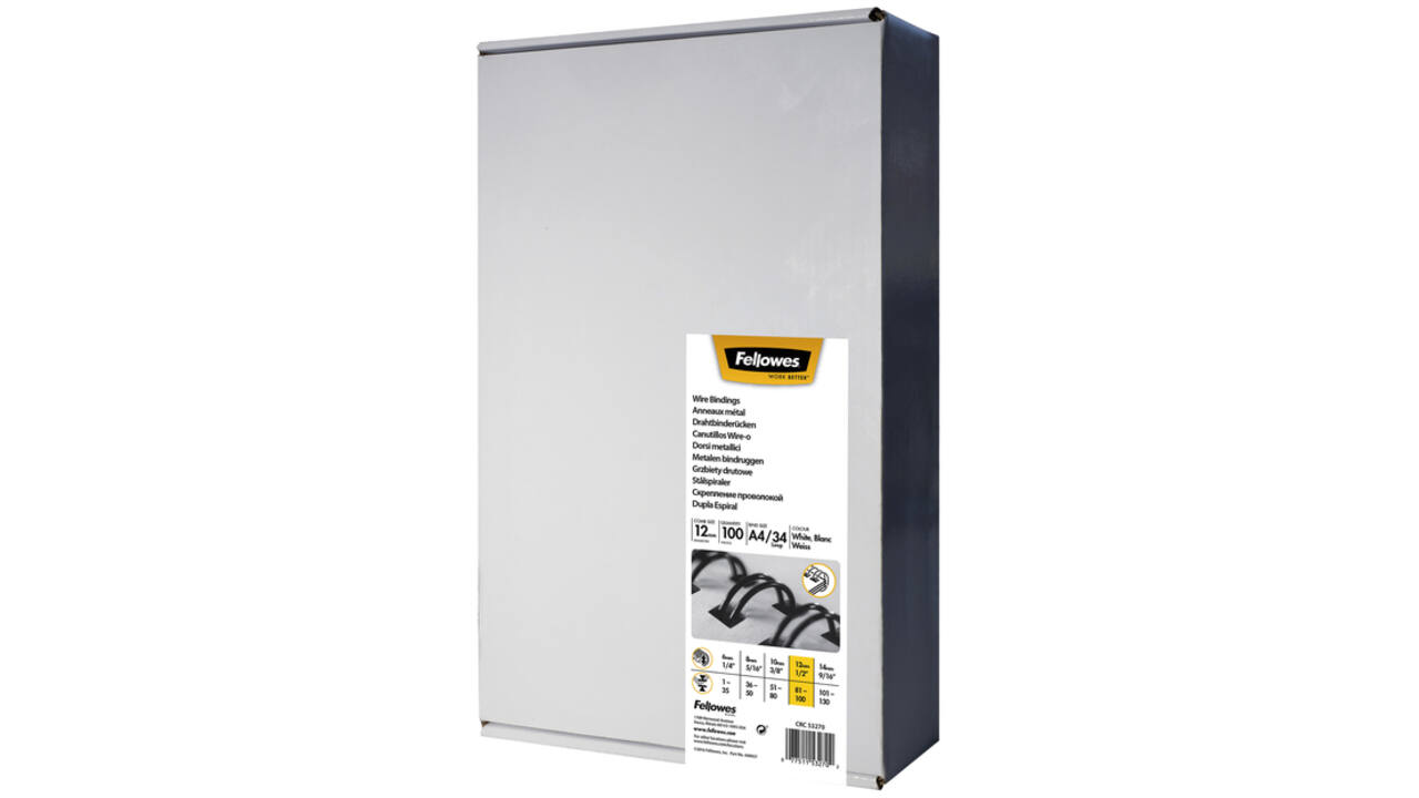 Draadrug Fellowes 12mm 34-rings A4 wit 100stuks