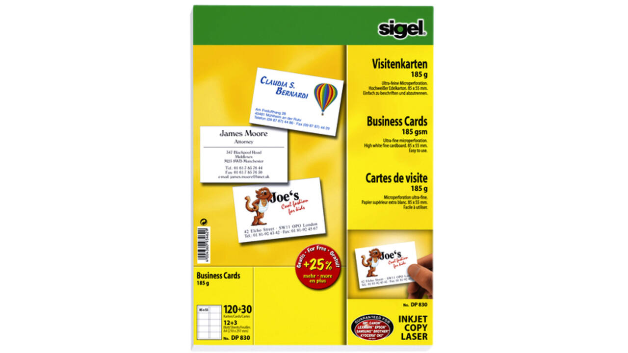 Visitekaart Sigel 85x55mm blanco 185gr wit 150 stuks