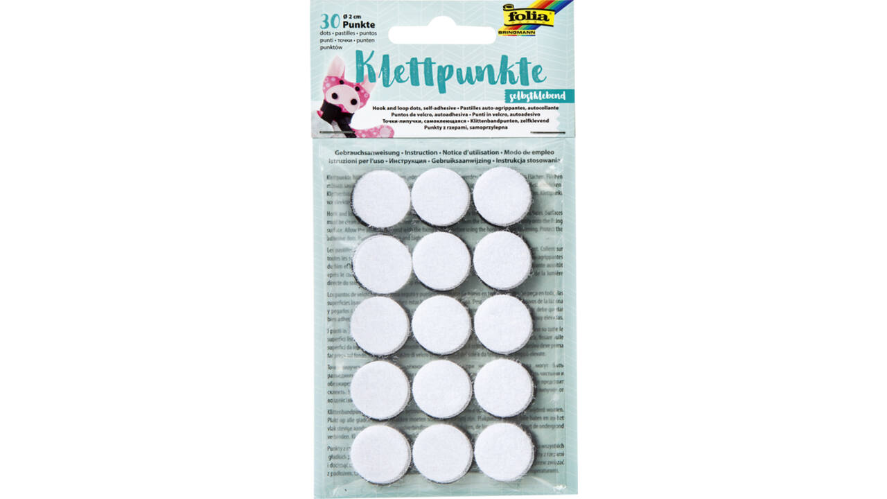 Klittenband Folia rond 2cm 15 stuks zwart 15 stuks wit